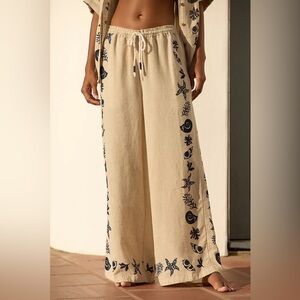 NWT Anthropologie Wide-Leg Linen Sea‎ Theme Printed Pants Size Medium